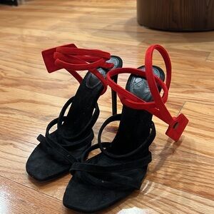 Used Virgil off-white suede heels black and red